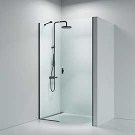 Noma 45 svängdörr vänster, med sidopanel 1400mm 6mm glas med matta svarta profiler