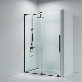 Faro 22 Skjutdörr nischlösning 1400mm vänster 8mm klart glass, matt svarta profiler,