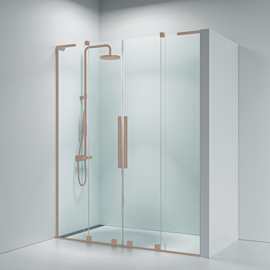 Faro 32 Skjutdörr nischlösning 2000mm8mm klart glass, borstat koppar profiler