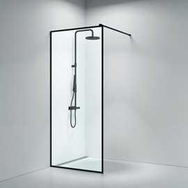 Walk-In 205 fastvæg 8mm klart glas sort profil