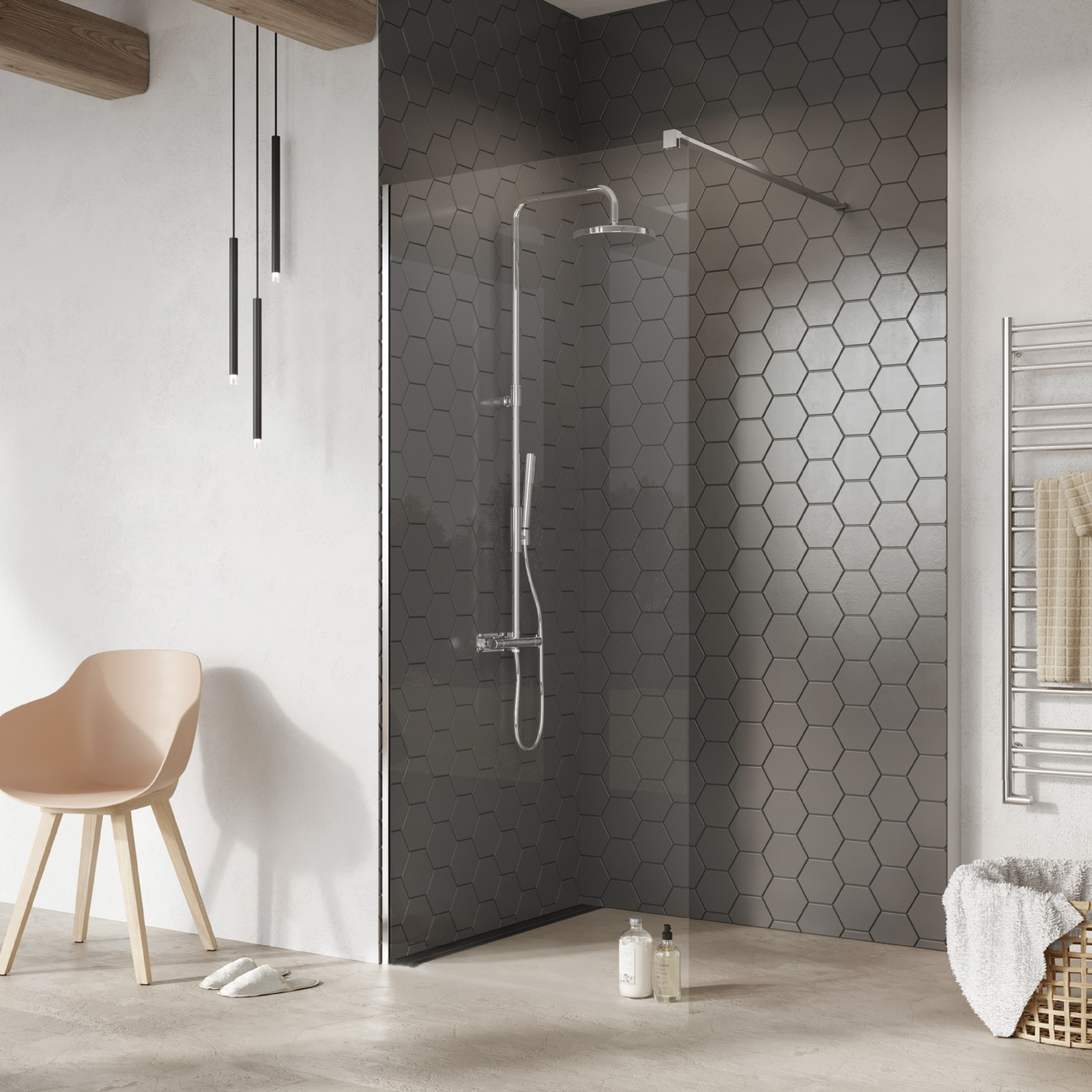 Font Walk-in Shower Screen, 90cm Fixed wall