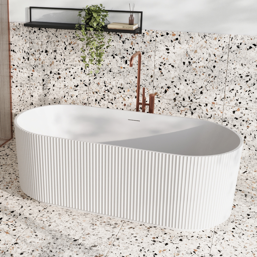 Leonora oval free standing bath 1700x800mm, mat white, slot overflow and waste