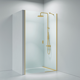 Noma 45 svängdörr vänster, med sidopanel 1100mm 6mm glas borstad mässing profiler