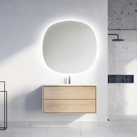 Stadium spejl med baggrundsbelysning Ø100, med farvestyring, dimmer og dugfrit