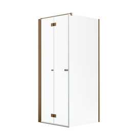 Noma 195 fast vägg med vikdörr, 900mm vänster 6mm glas, borstad kopparprofiler