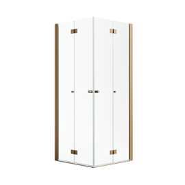 Noma 110 fyrkantig flex, STD 900mm, 2 raka flexdörrar, 6mm klart glas, borstad kopparprofiler