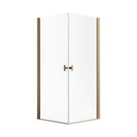 Noma 120 fyrkantigt hörn, STD 900mm 2 raka dörrar 6mm klart glas, borstad kopparprofiler